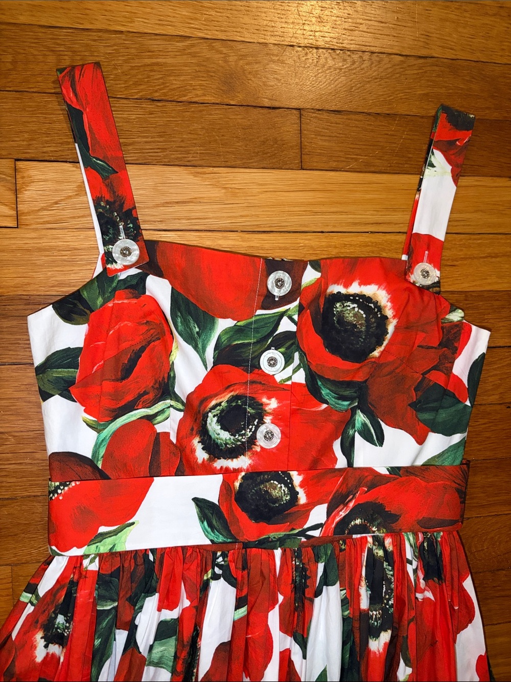 Dolce & Gabbana Cotton Sun Dress with Anemone - Red Floral Midi - IT 44 - US 8 - Picture 3 of 12